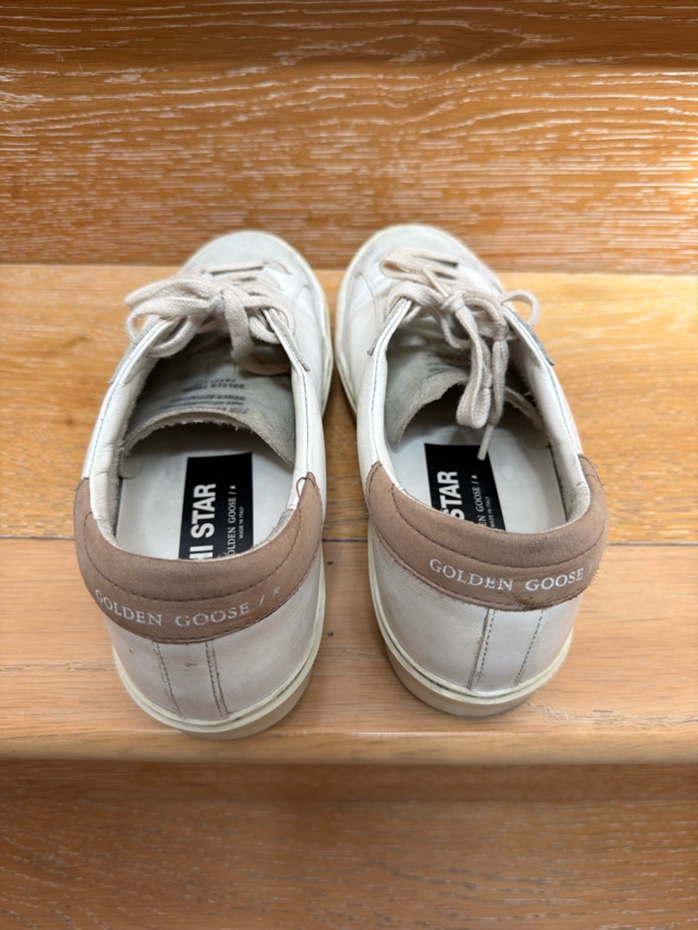 Golden Goose White & Beige  Hi Star Sneakers with Silver Glitter Star - Picture 2 of 4